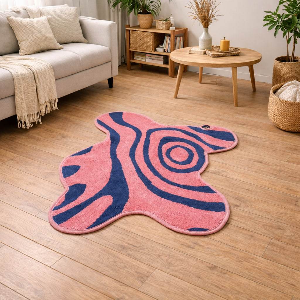 Karpet Abstrak Pink Biru Rugs Tebal 70cm Bulu Lembut Anti Slip | Aesthetic Premium
