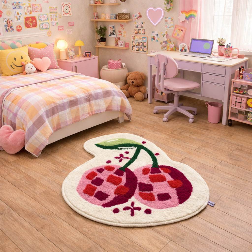 Karpet Cherry Pink Rugs Tebal 70cm Bulu Lembut Anti Slip Kamar Aesthetic Premium