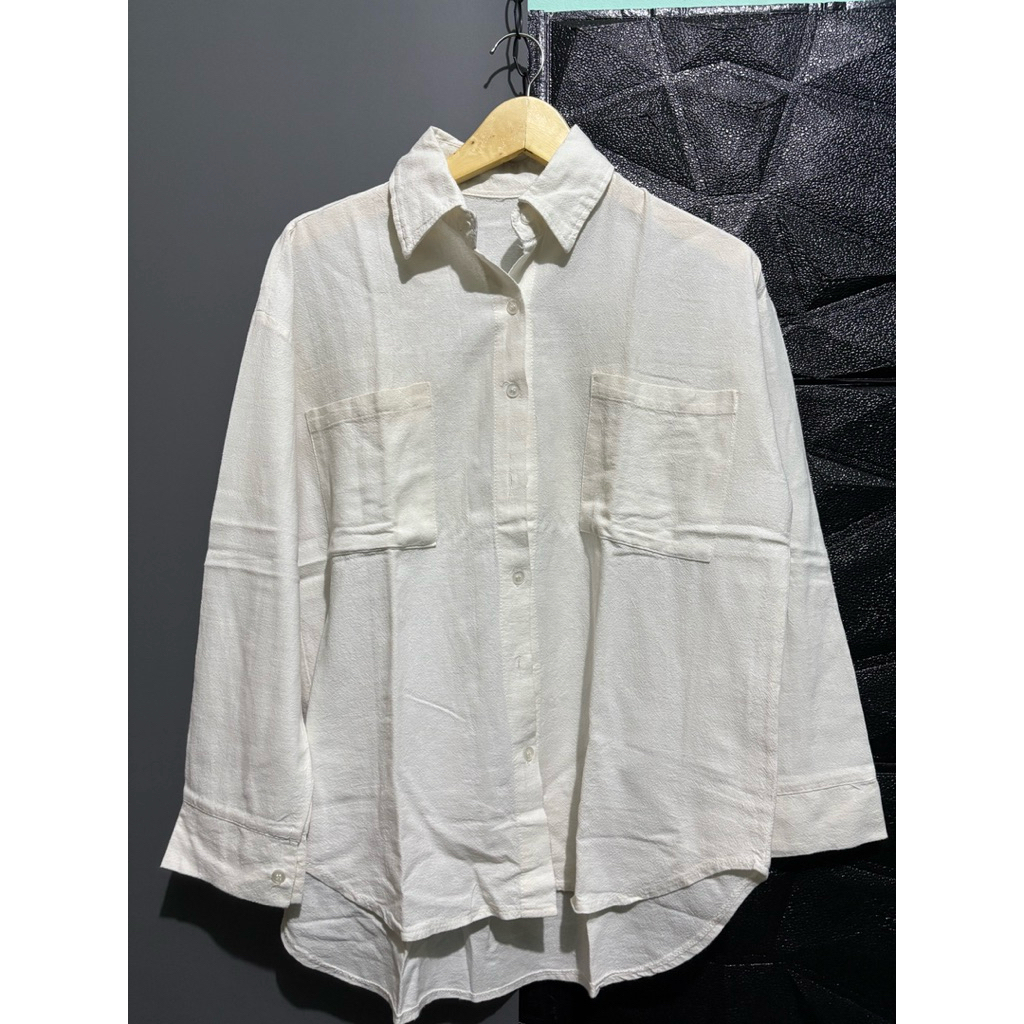 PRELOVED KEMEJA TUNIK MURAH BAHAN DENIM PUTIH COKLAT