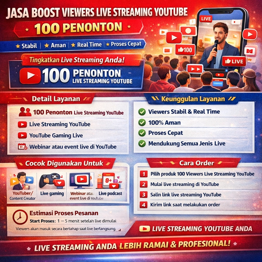 JASA BOOST VIEWERS LIVE STREAMING YOUTUBE - 100 PENONTON (30 MENIT)