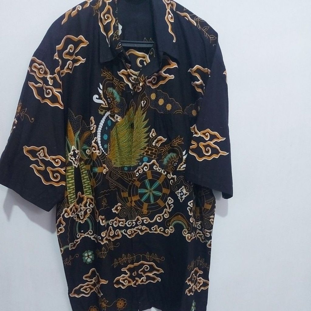 Atasan Kemeja Batik Cirebonan Motif Mega Mendung Pria Warna basic hitam #PL