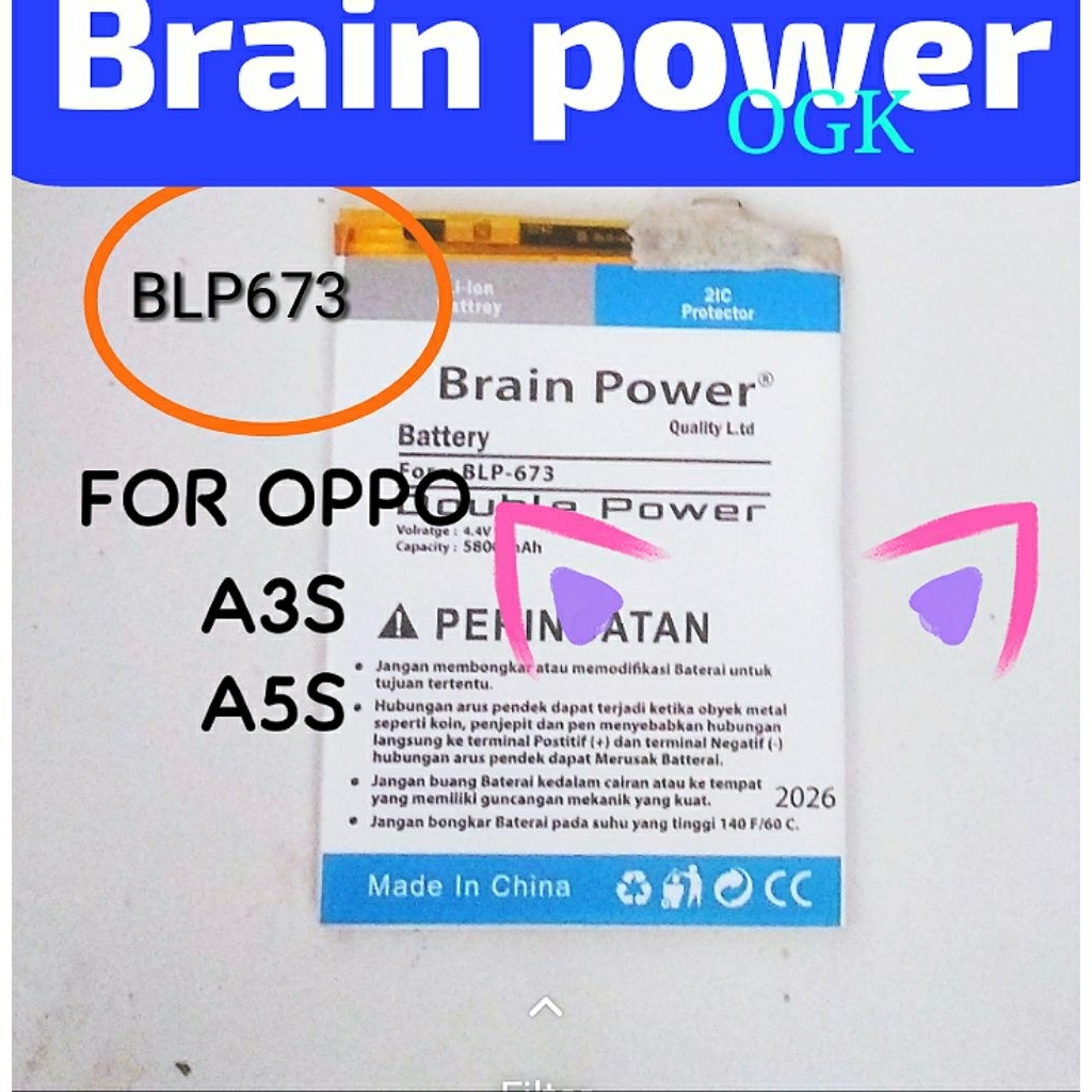 Battery Batre Double Power Blp673 Oppo a3s /a5s/ Original Baterai
