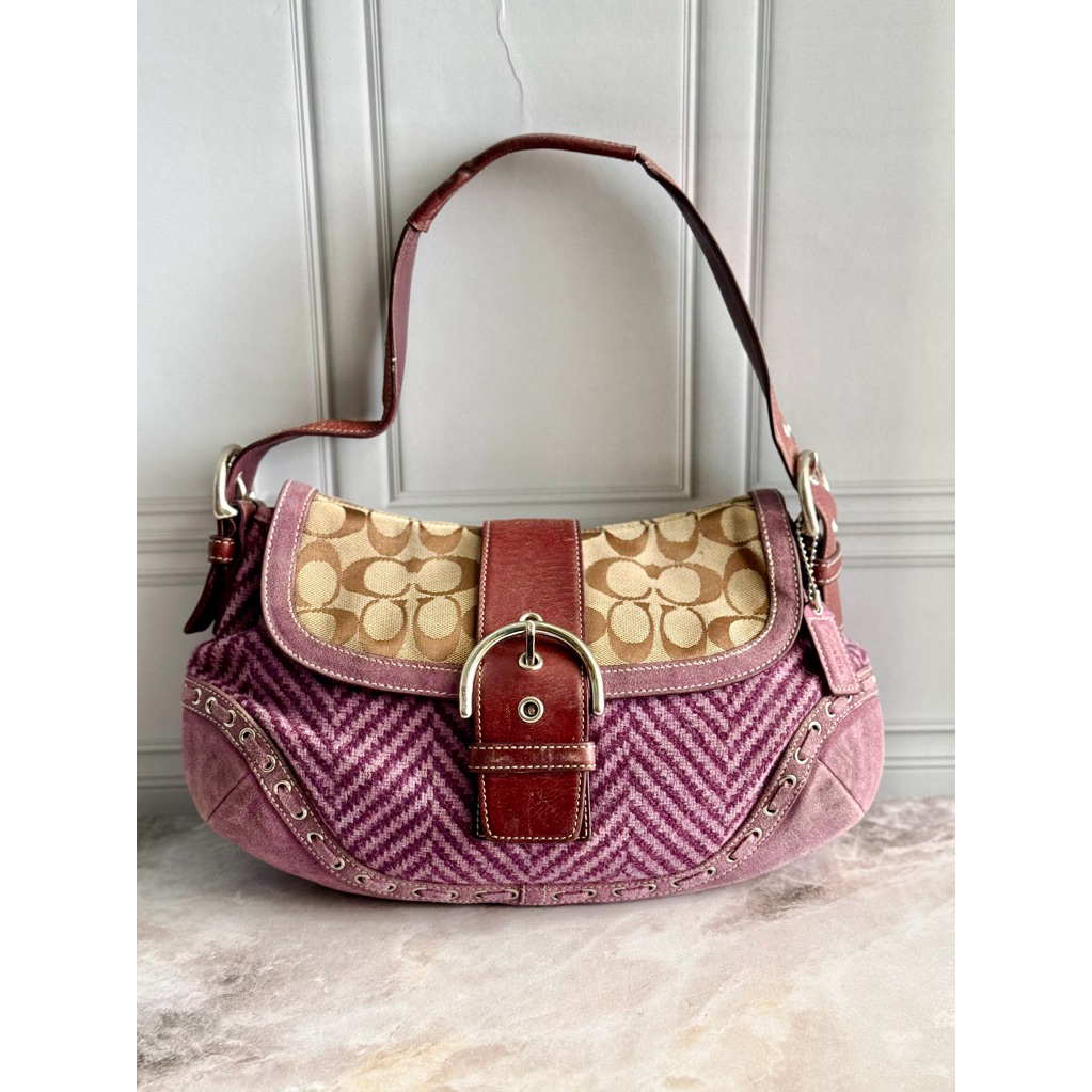 C0@ch Soho Limited Edition herringbone wool tweed and suede flap shoulder bag