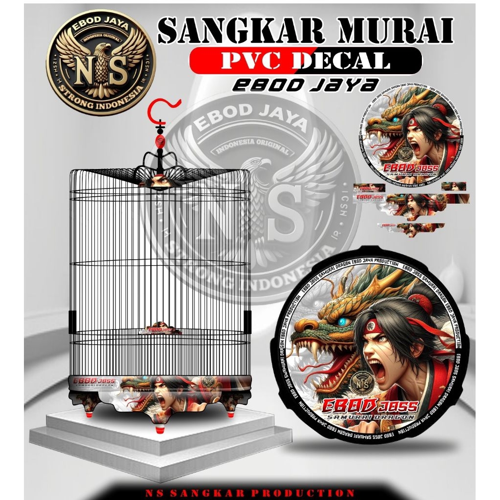 Sticker decal sangkar burung murai Ebod jaya no2 motip samurai dragon Ebod vit