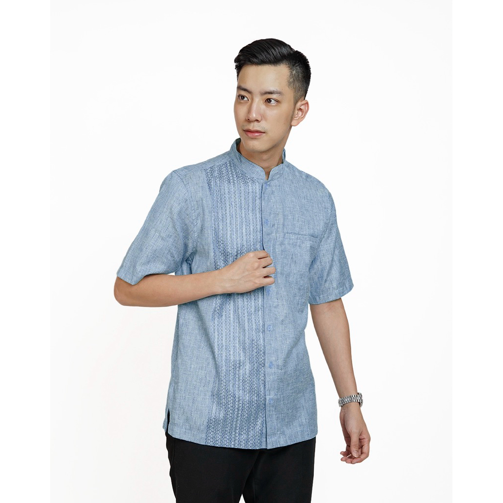 Baju Koko Lebaran Body Fit Lengan Pendek Blue Biru Langit 1