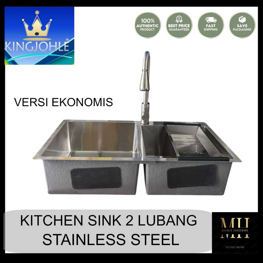 BAK CUCI PIRING STAINLESS 2 LUBANG / SINK WASTAFEL CUCI PIRING STAINLESS 2 LUBANG