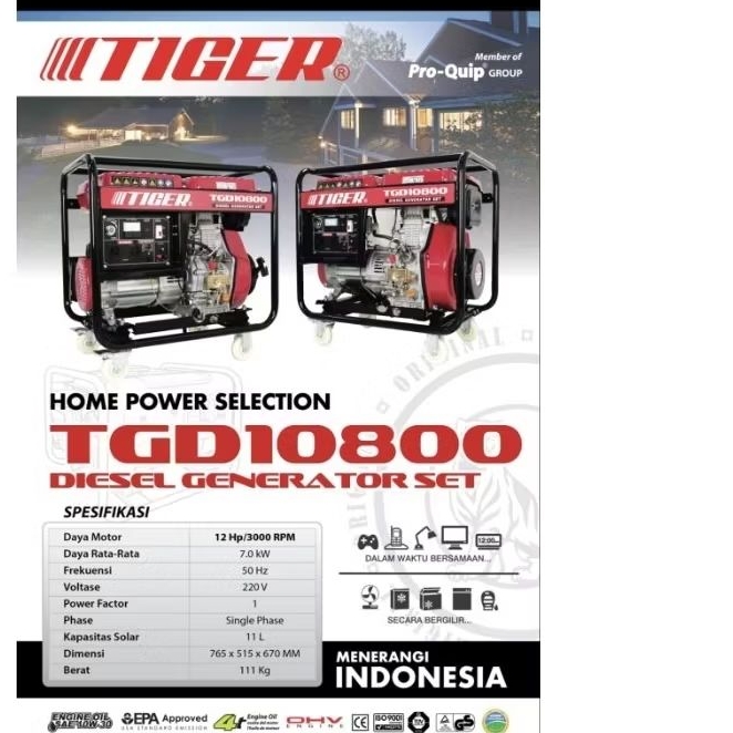 GENSET 7000 watt Diesel Tiger TGD10800 / GENSET SOLAR 7000 WATT TIGER