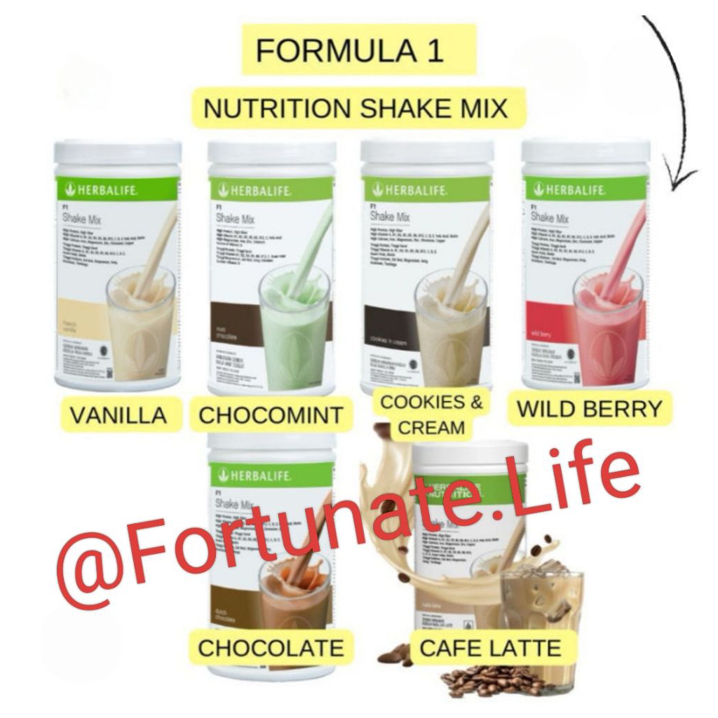 HERBALIFE Potong Barcode F1 Shake Mix 550gr Mint Dutch Chocolate, French Vanilla, Cafe Latte, Wild B