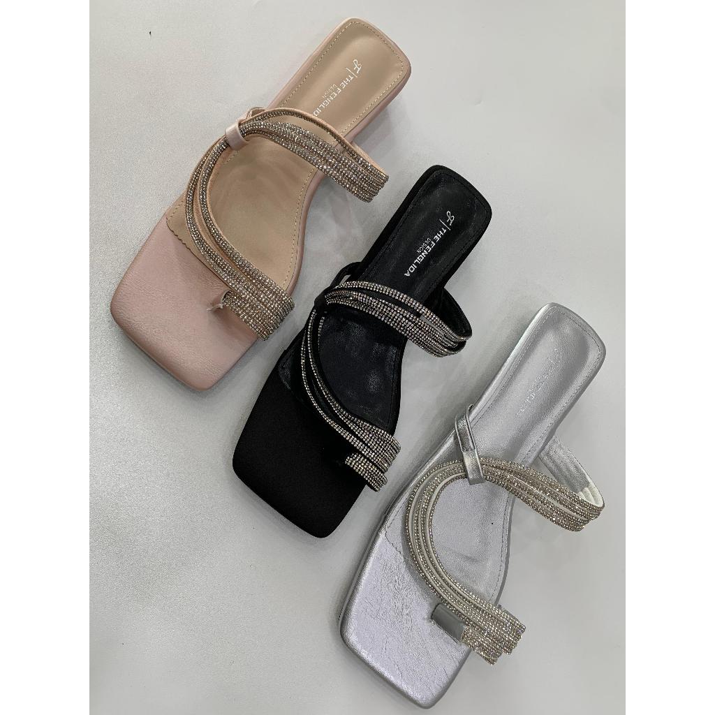 Allure Valerie 058-3 Sandal Wanita Hak Chunky 1 Cm Mewah Elegant Import