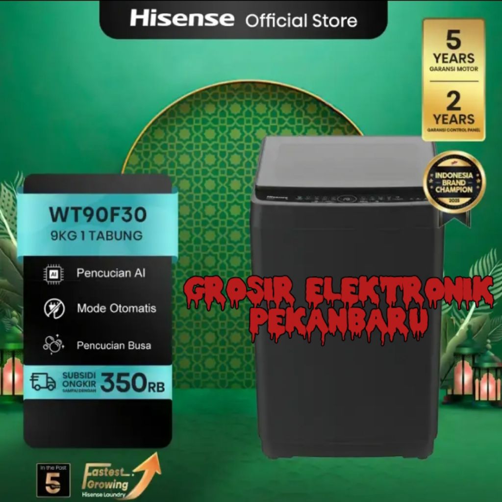 MESIN CUCI HISENSE 9KG OTOMATIS WT90F30 GARANSI RESMI 5 TAHUN