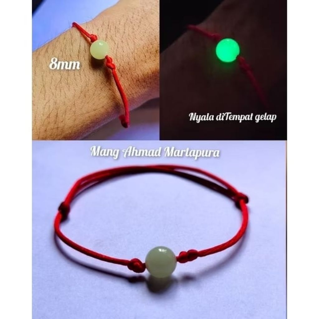 Promo  Gelang Tali single Batu Tunggal fosfor nyala batu fosfor 8mm fashion wanita pria