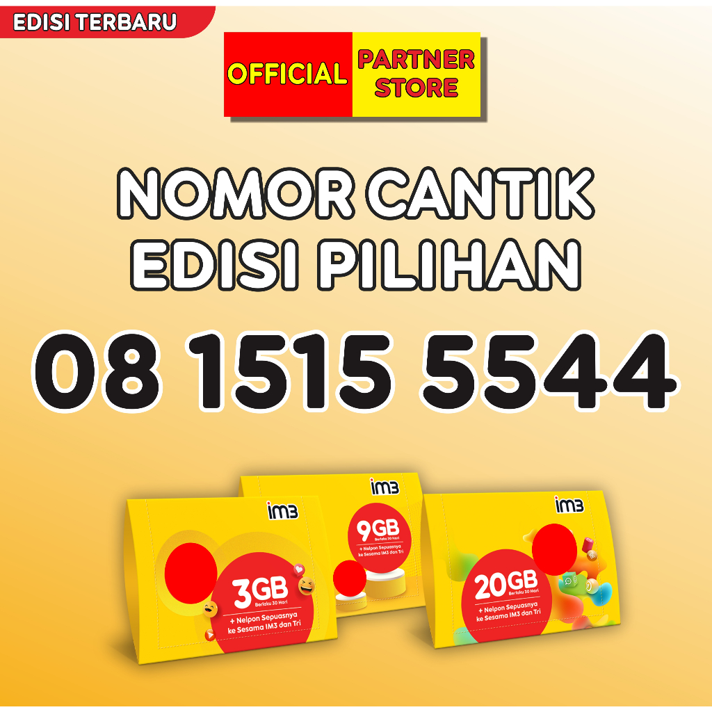 Kartu perdana Indosat Nomor Cantik & RAPIH Freedom Internet 3GB + Nelpon Seksiya Utama 30 Hari List 