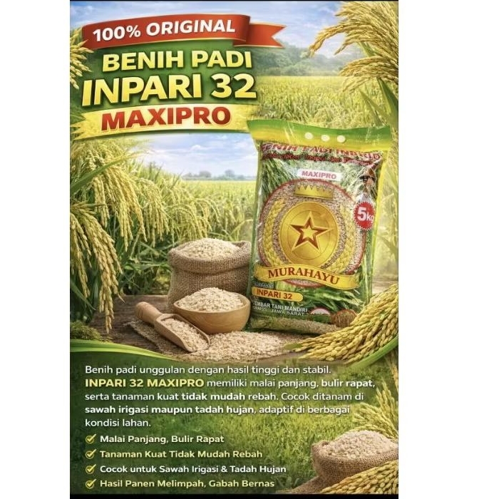 Benih Padi Inpari 32 MAXIPRO Super – Benih Padi Unggul Bersertifikat