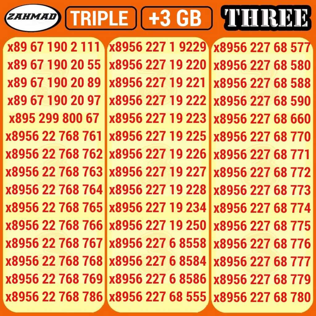 THREE-C) NOCAN Three Triple kartu perdana nomor cantik tri 777 888 999 murah