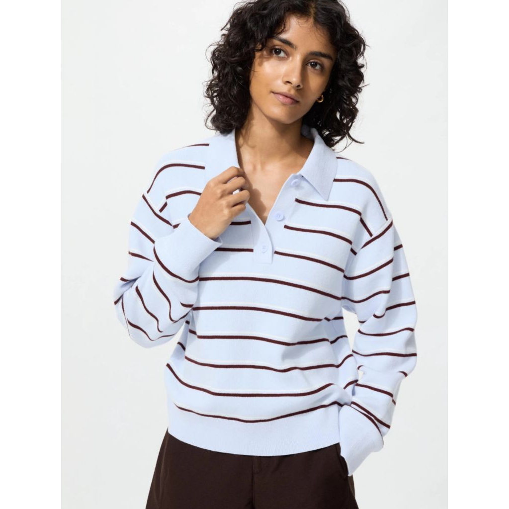 UNIQLO Smooth cotton polo sweater | Polo Shirt | Knit Top Stripe | Polo Shirt Katun Premium Garis Ga