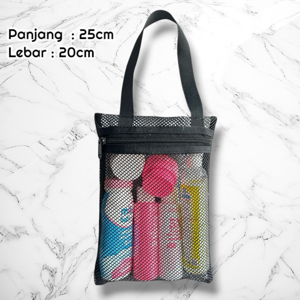 Tas Jaring Mandi Transparan/ Tas Peralatan Makeup/ Totebag Jaring Serbaguna