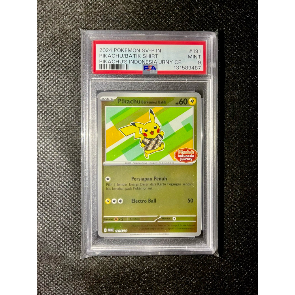 Slab Pokemon PSA 9 - Pikachu Berkemeja Batik Holo Foil #191 Pikachu’s Indonesia Journey Promo