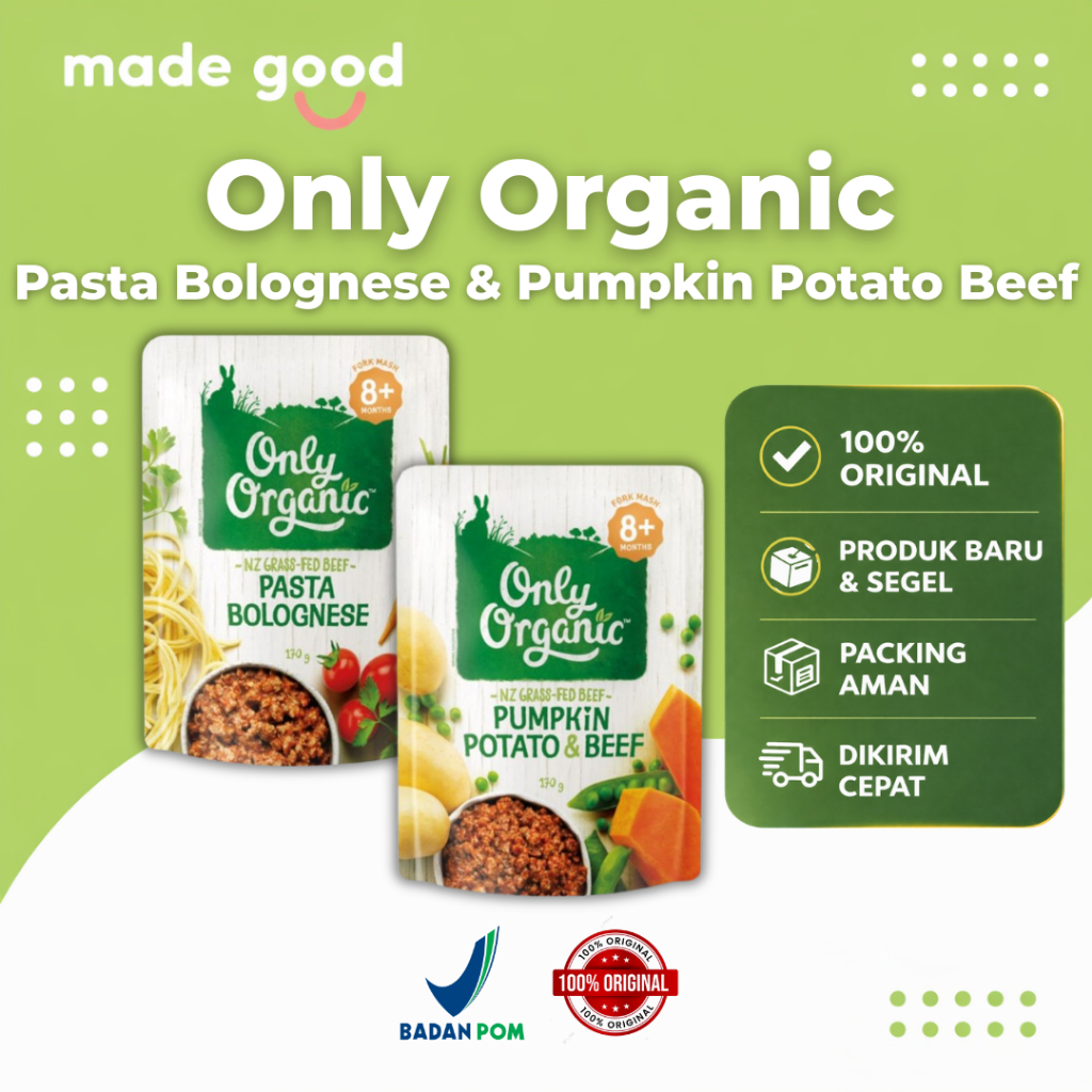 Only Organic 8+ Months Pasta Bolognese Pumpkin Potato Beef 170g – MPASI Organik Bayi 8 Bulan