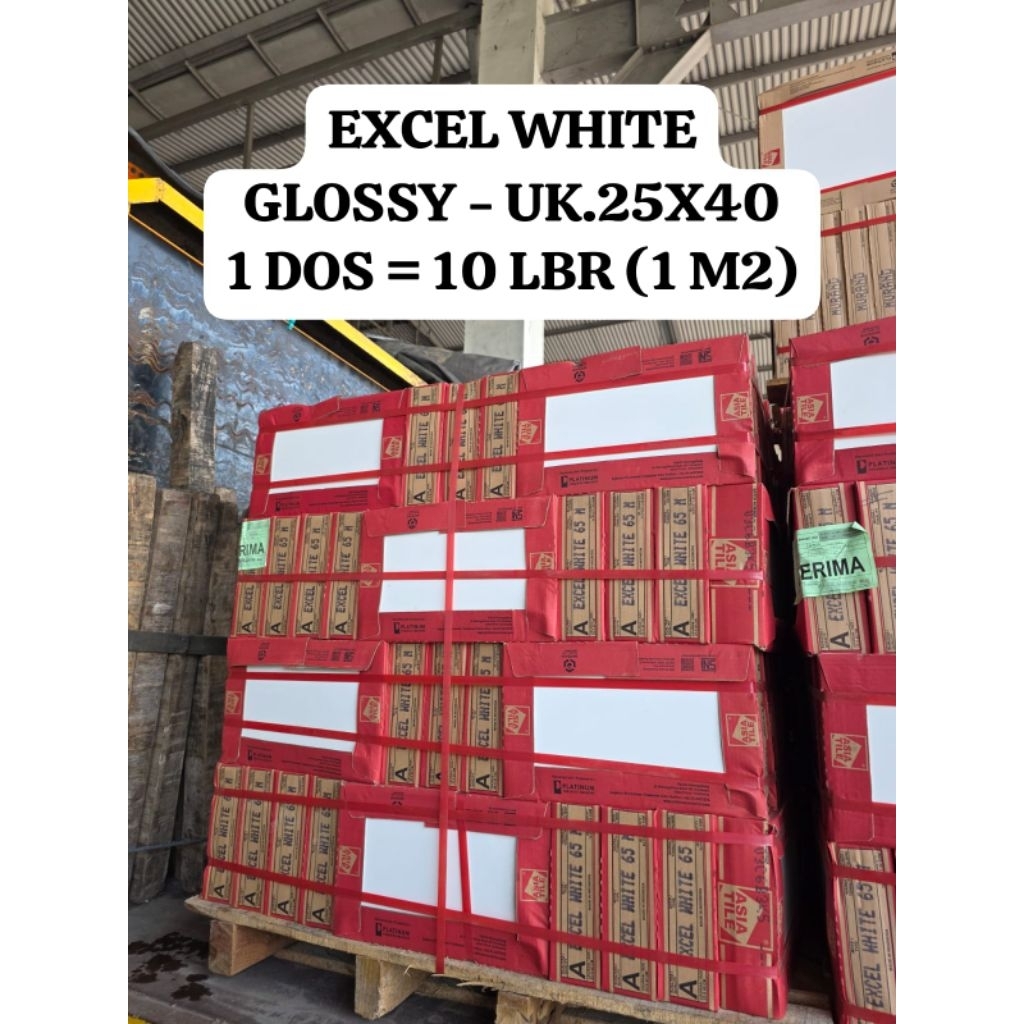 EXCEL WHITE GLOSSY WHITE UK.25X40 PUTIH POLOS GLOSSY KERAMIK LANTAI DINDING KAMAR MANDI DAPUR ASIA T
