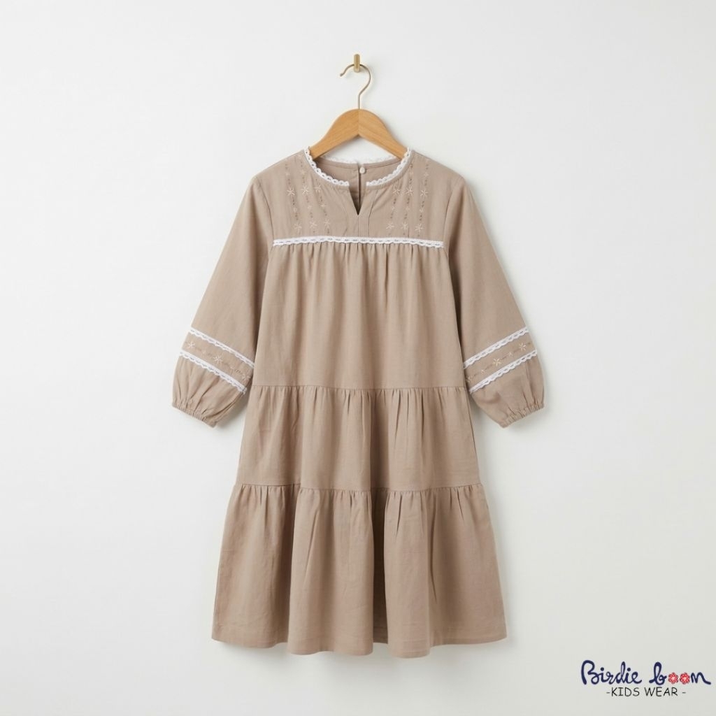 Birdie Boom - Muslim Dress Ruffle Brown/ Gamis Anak Ruffle Coklat