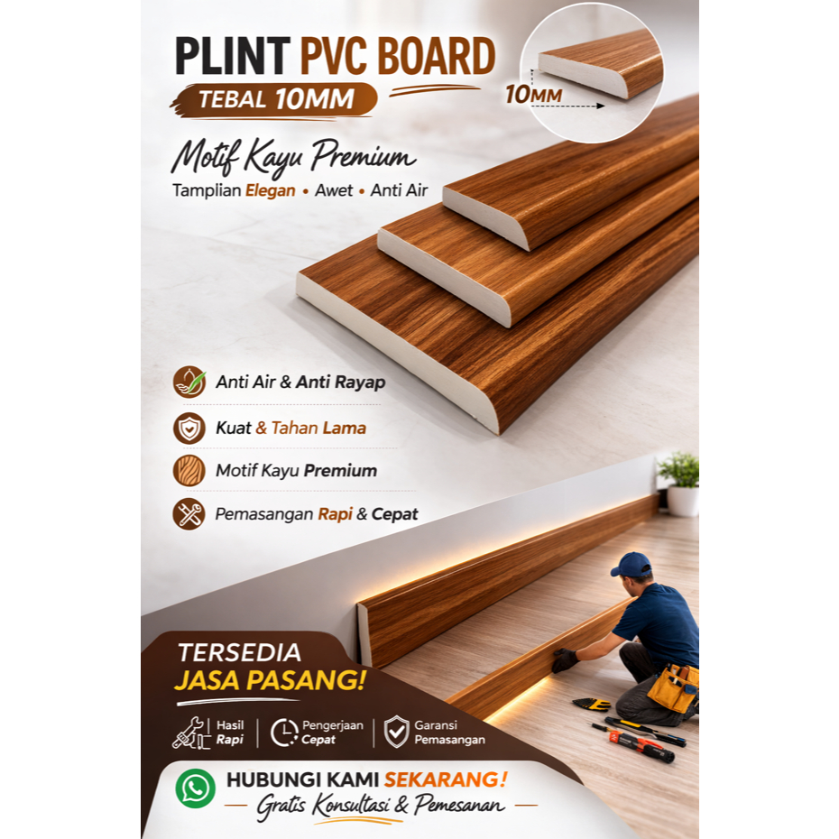 List Plint Dinding PVC Solid Padat Motif Di Sesuaikan