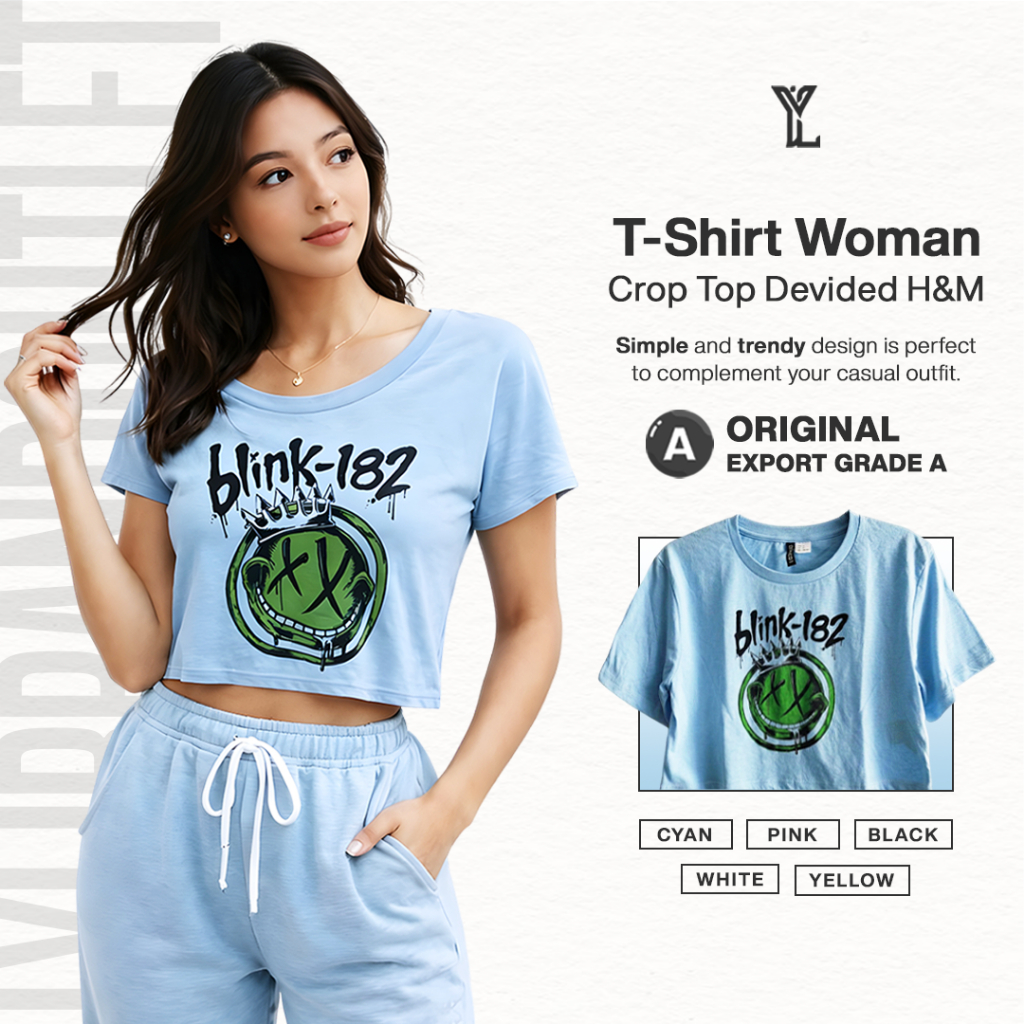 Crop Top Tee Kaos Wanita H&M Divided Graphic T-Shirt Cewek Vintage Y2K Crop Tee Korean Style