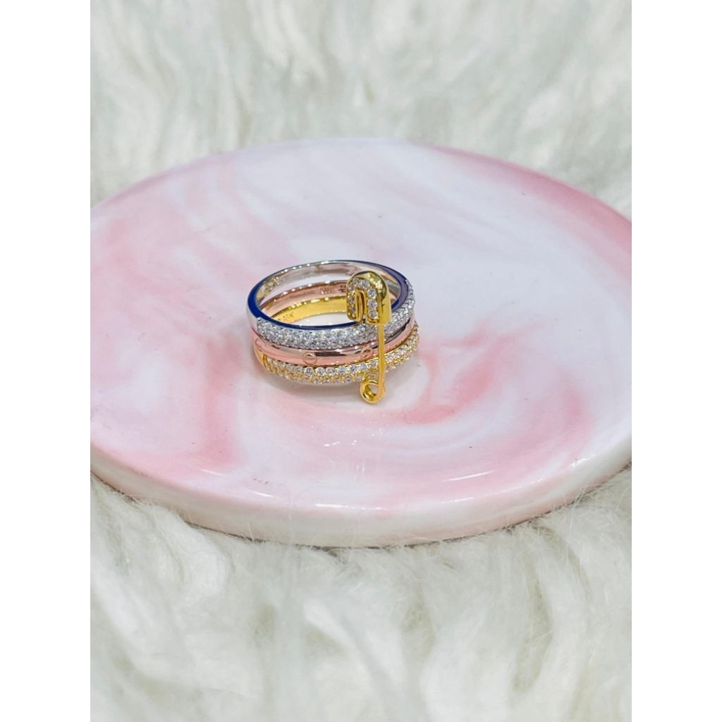 cincin tiga susun warna peniti AD colourfull uk 14 16 18 emas asli kadar 700