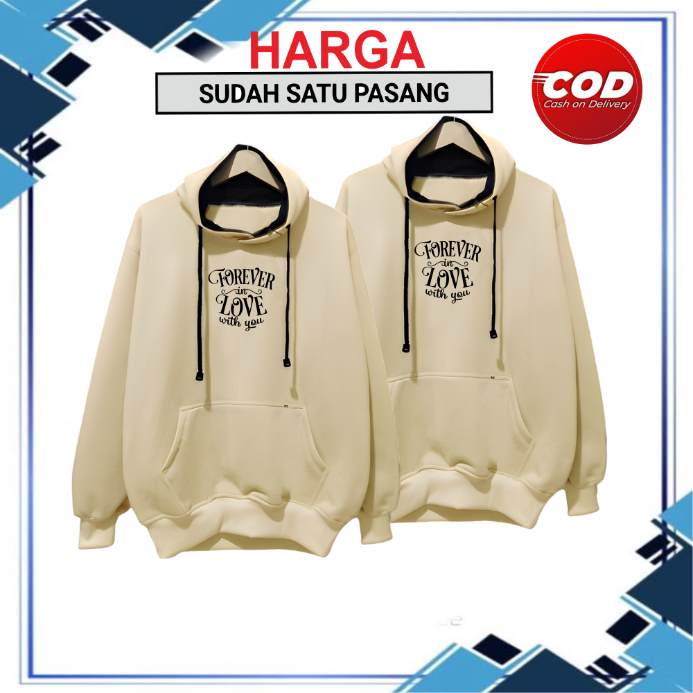 Jaket Pasangan Pria Wanita Hoodie Sweater Copelan Bahan Katun Hoodie Couple Warna Cream M L XL XXL