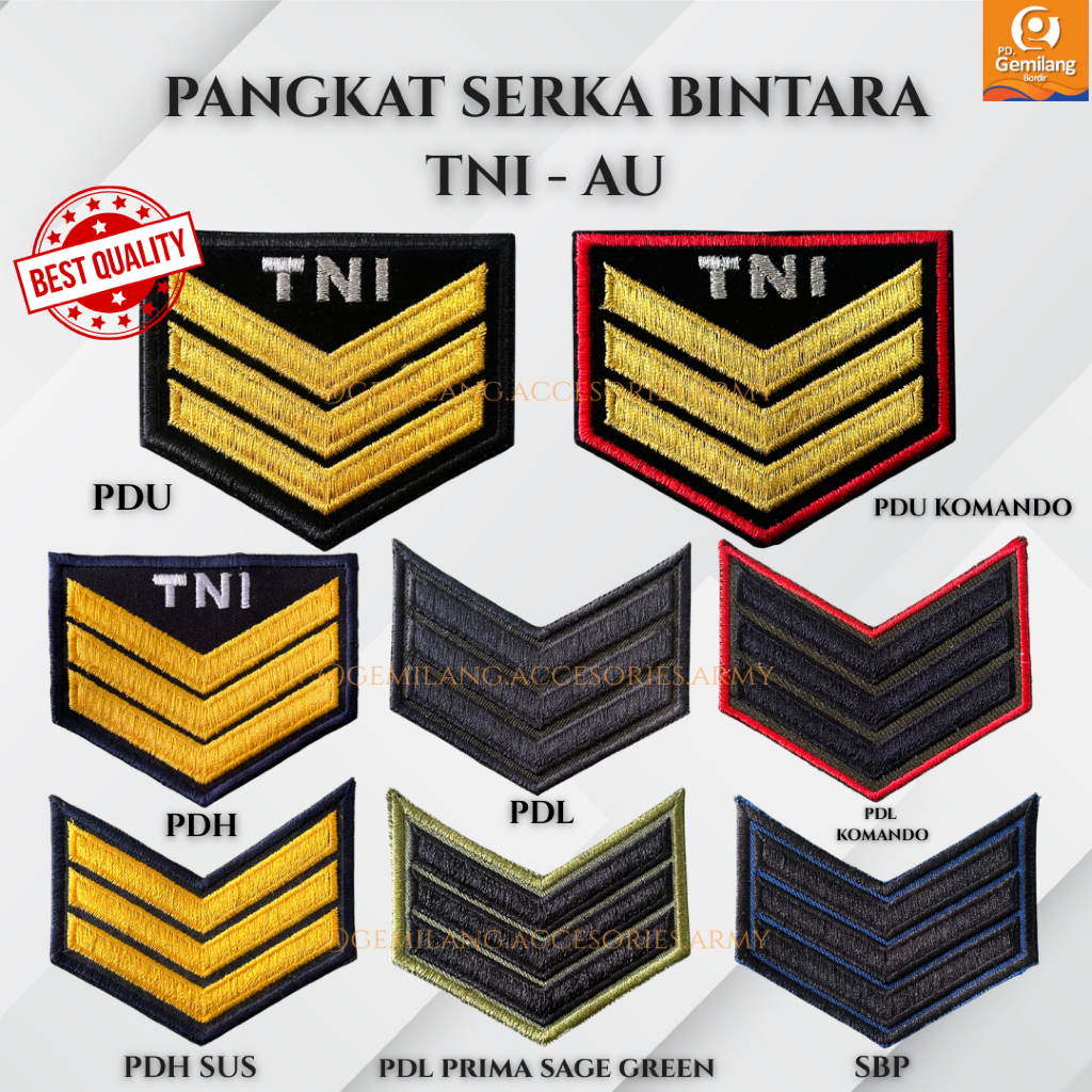 Pangkat Serka Bintara TNI-AU |  Bordir Pangkat TNI Berbagai  Model | Pangkat PDU TNI | Pangkat PDH T