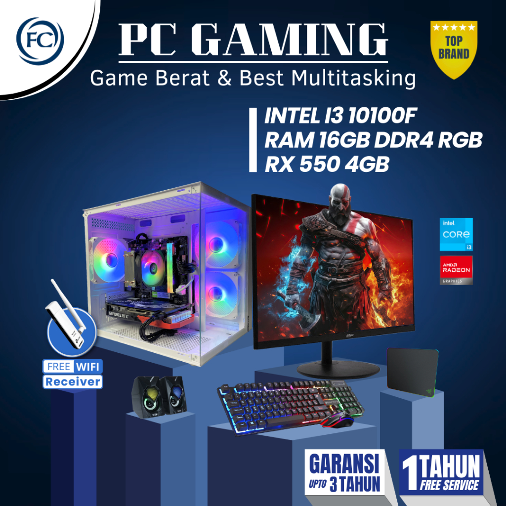 PC GAMING & DESIGN FULL SET DDR4 I3-10100F / 16GB / RX550 4GB + MONITOR