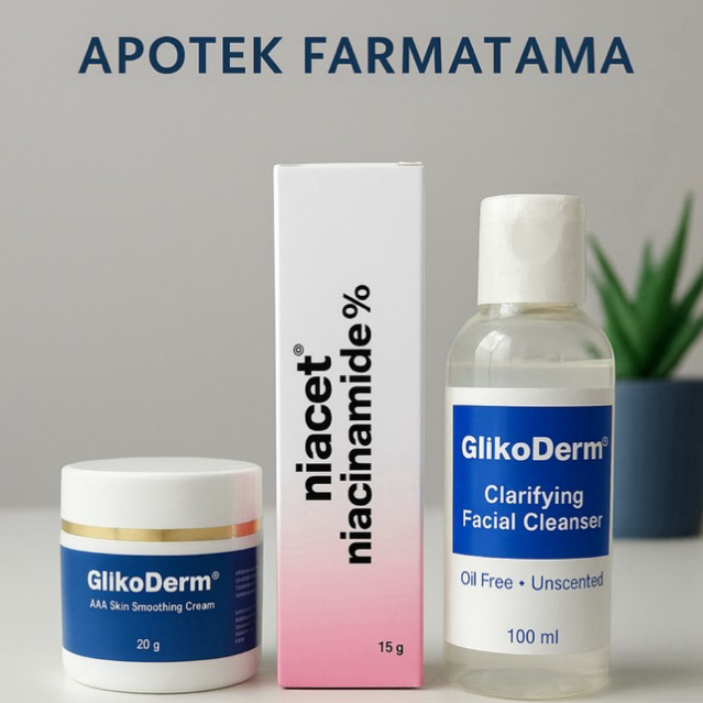 Bundle Skincare GlikoDerm-8 + Niacef4% + Glikoderm Clarifying Facial Cleanser- Wajah Sehat dan Cerah