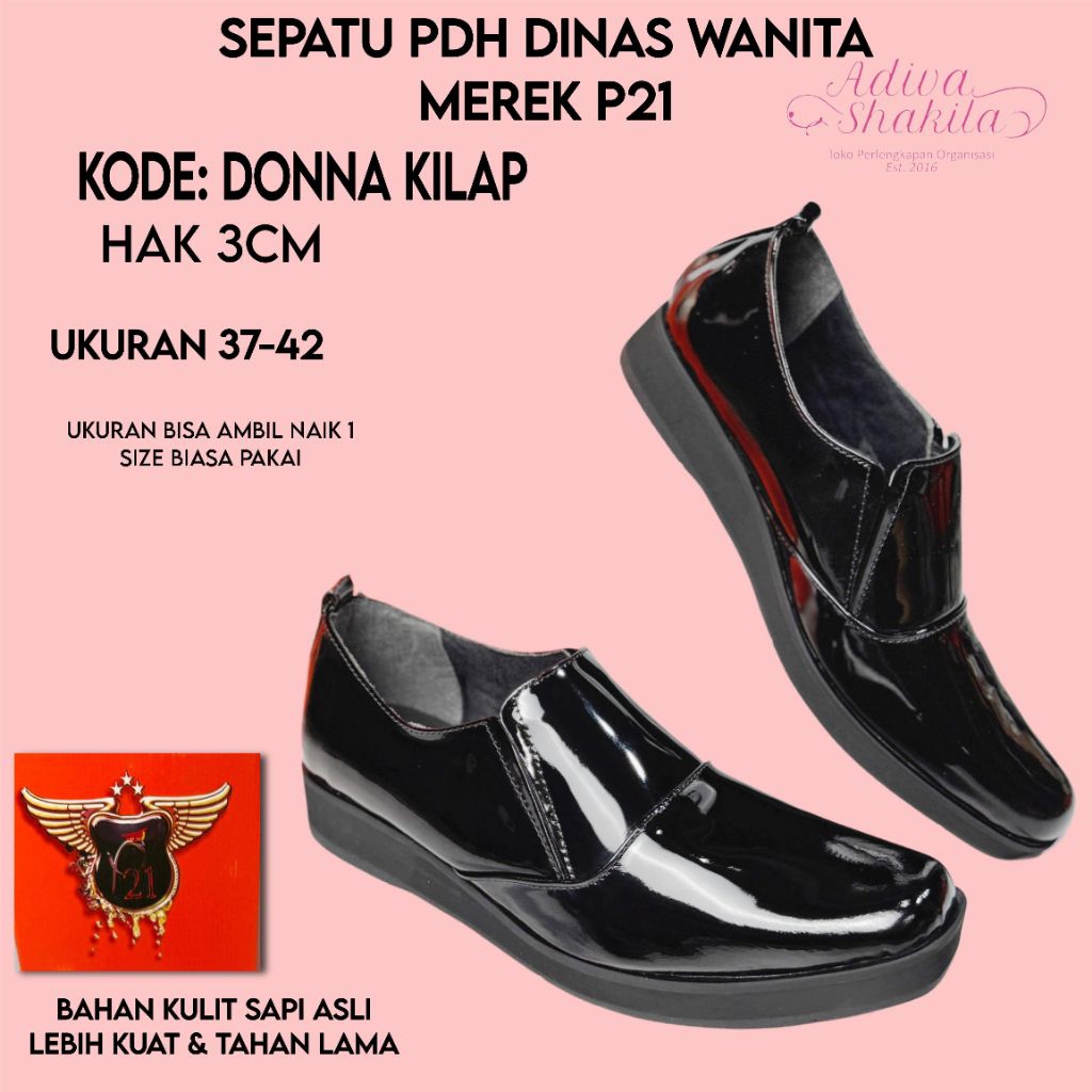 ADIVA - SEPATU PDH DINAS HALFBOTH WANITA MEREK P21| DONNA KILAP 3 / 5CM | DOVE 3CM | POLWAN/ KOWAL/K