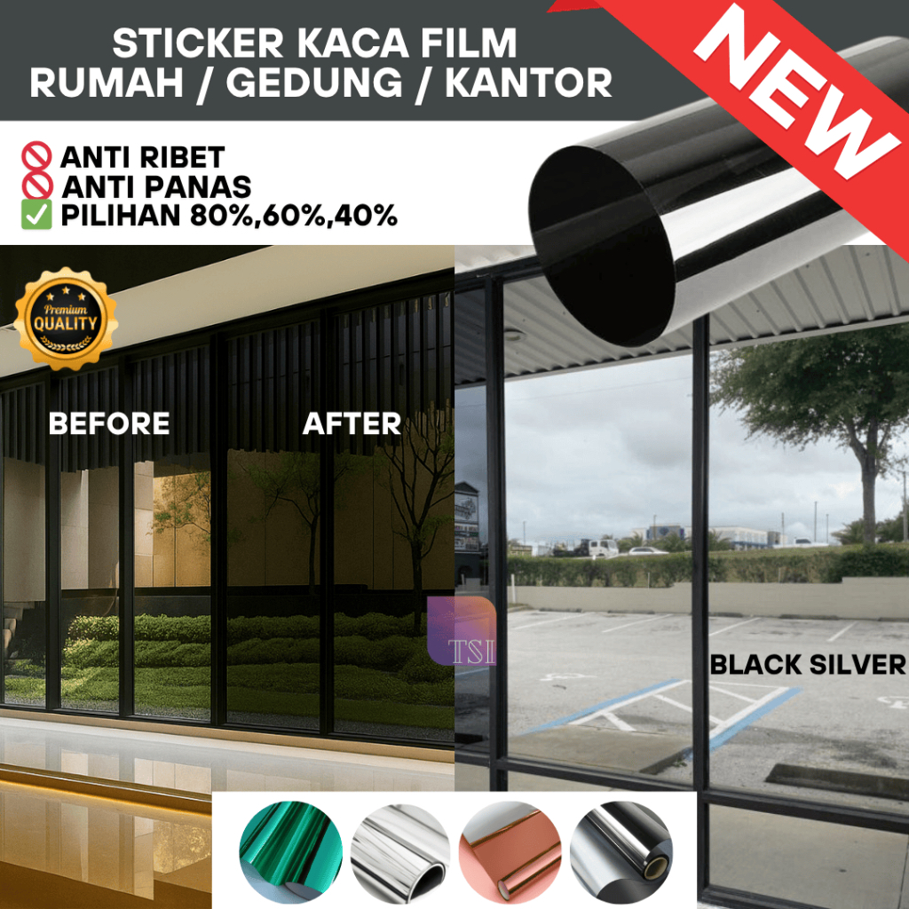 Stiker Kaca Film Jendela Cermin One Way Rumah Pintu Kantor Sticker Riben Anti Panas