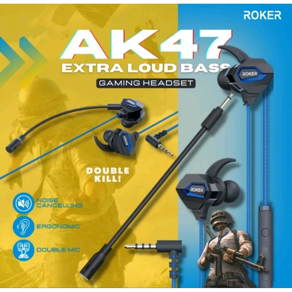 Earphone / Headset Gaming Roker AK47 Extra Loud Bass laptop microphone Earphones Headphones