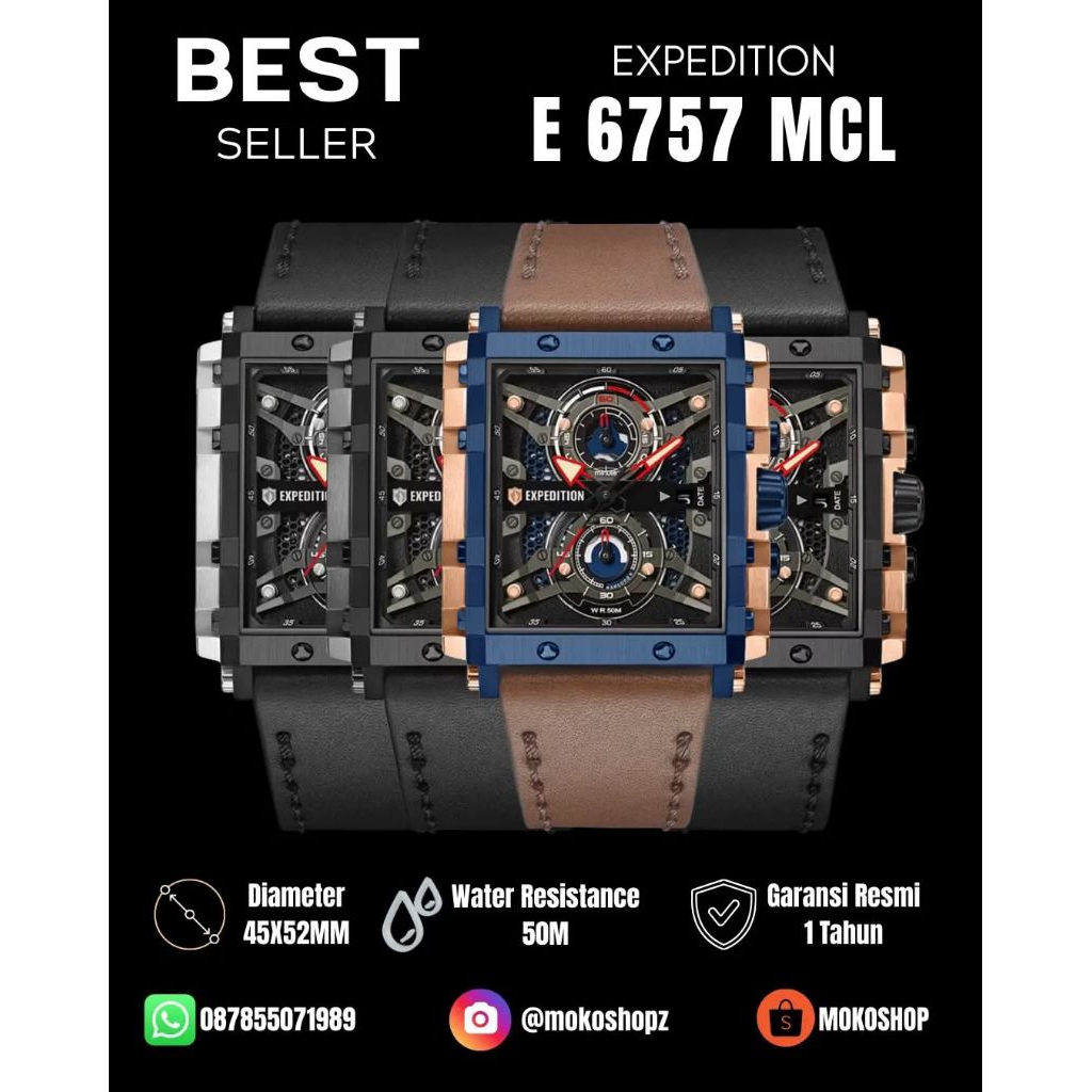 Jam Tangan Pria Expedition E 6757 Tali Kulit Leather Strap Original Garansi Resmi