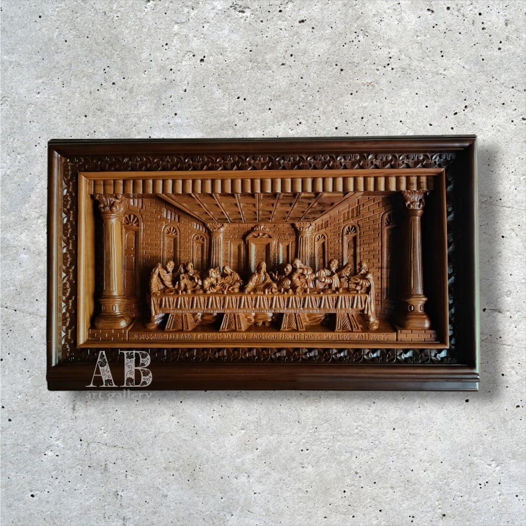 Hiasan Dinding Perjamuan Terakhir Ukiran Kayu Jati Berkualitas