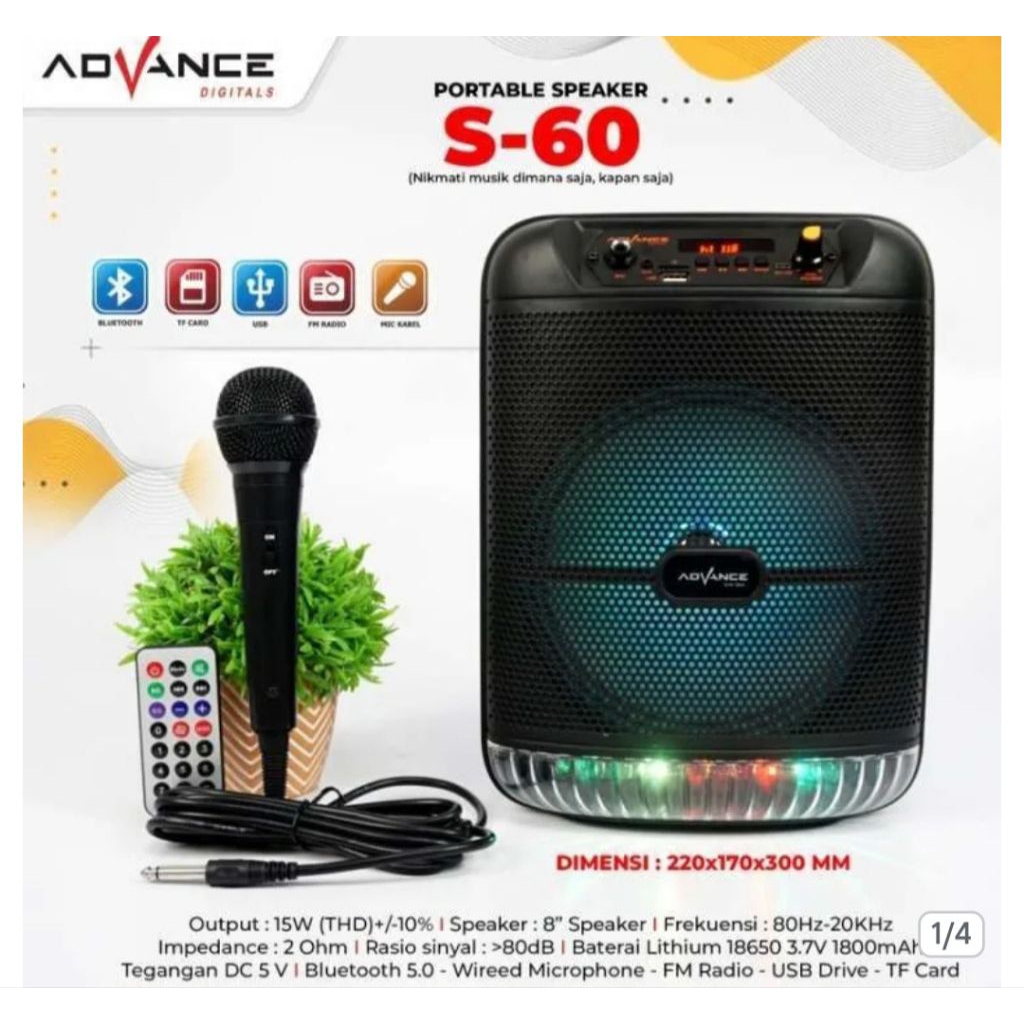 advance S-60 speaker 8 inch free mic