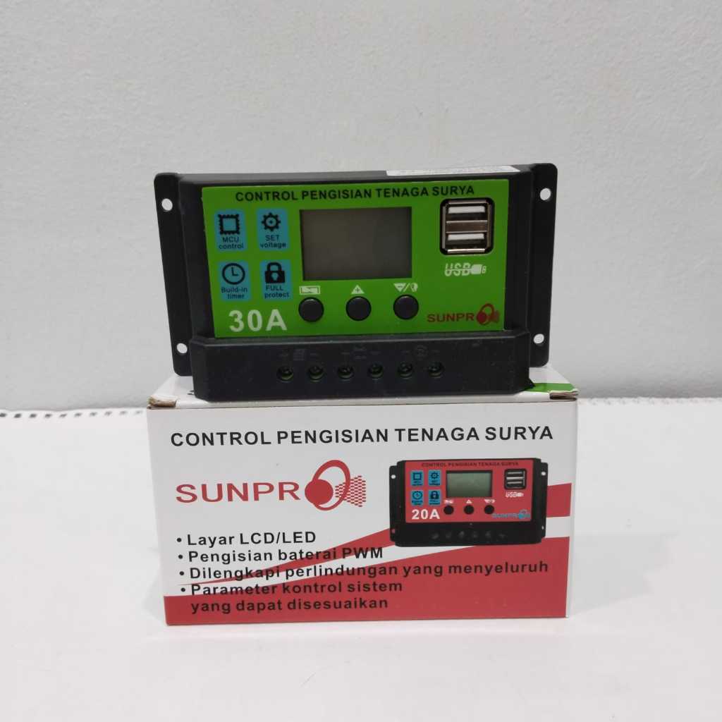 Controller Panel Solar / Pengontrol Charge Cas Aki 10A 20A 30A Ampere SUNPRO