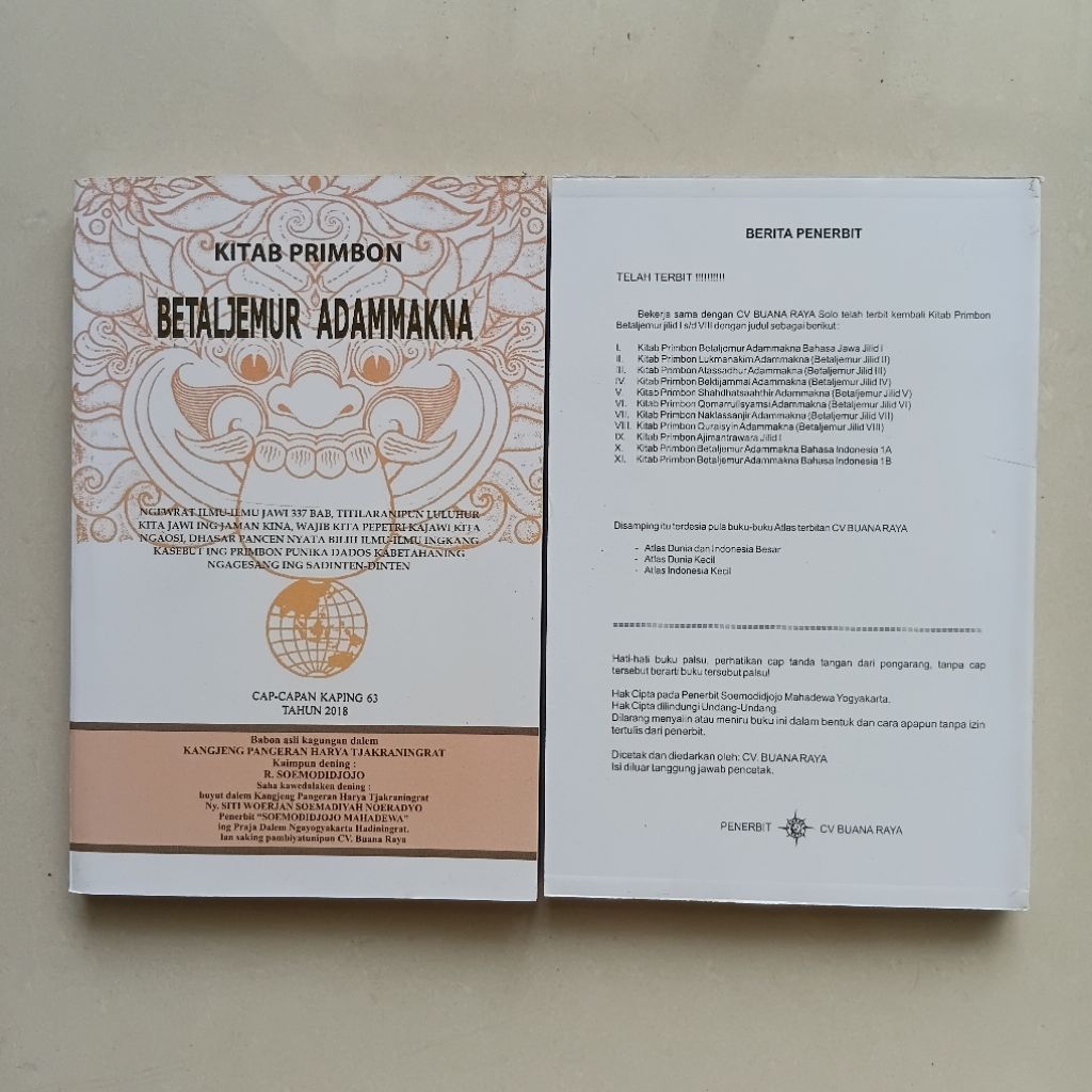 Kitab Primbon Betaljemur Adammaka Buana Raya / Tafsir Mimpi Jawa / Anugerah Jaya