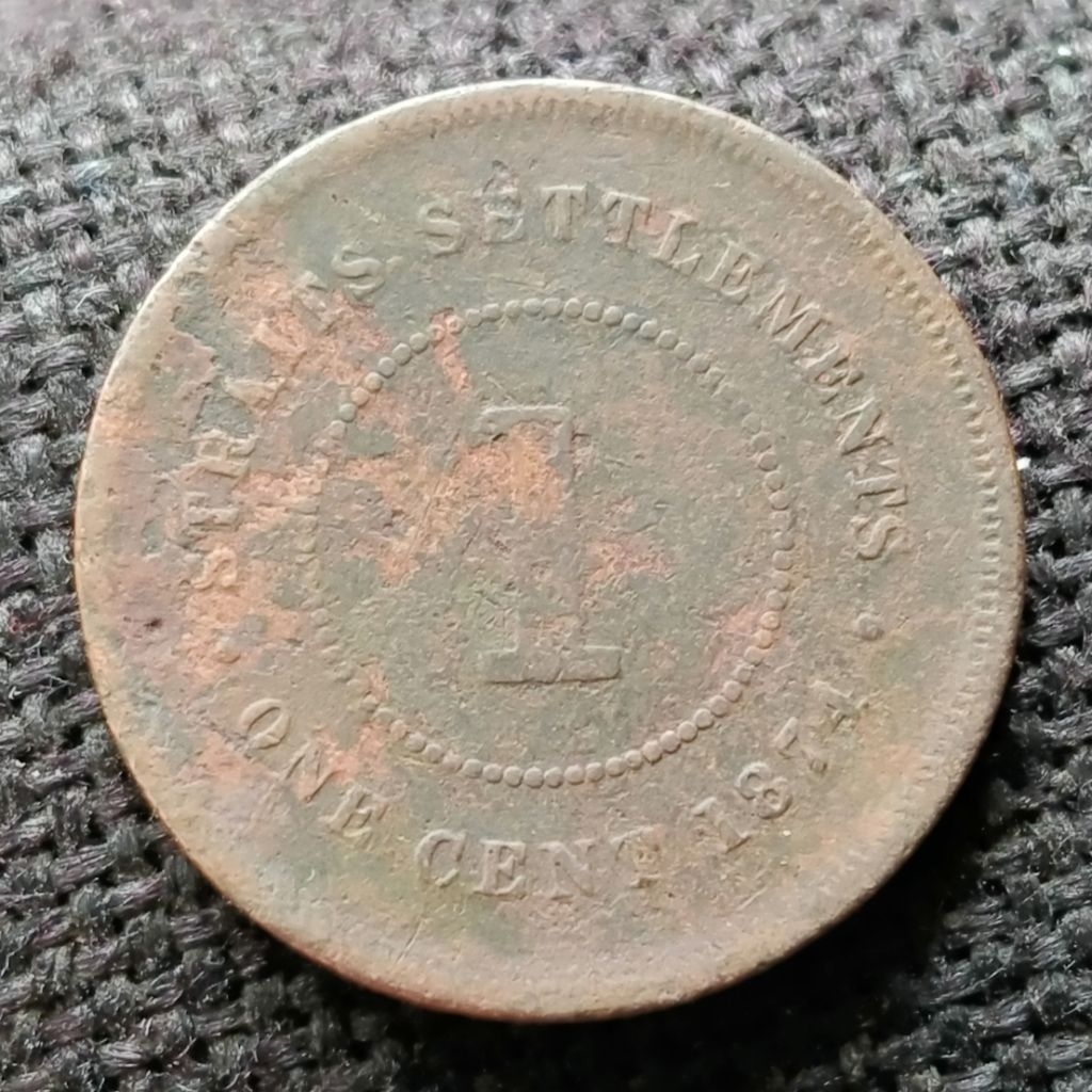 Koin Kuno Straits Settlements 1 Cent tahun 1874 Victoria