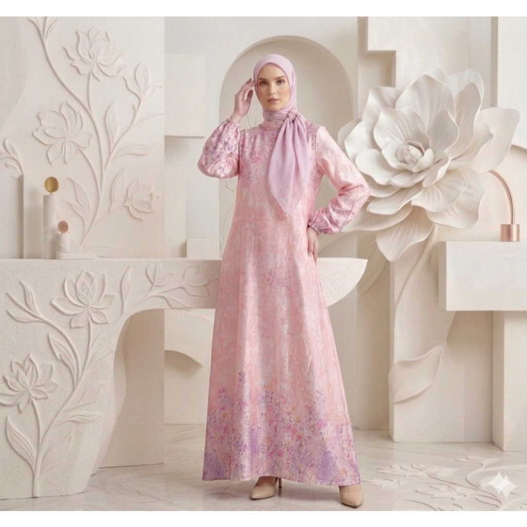Dress Motif - Dress Silk Motif -  Nirmala Dress - Dress motif Silk lembut Set Hijab