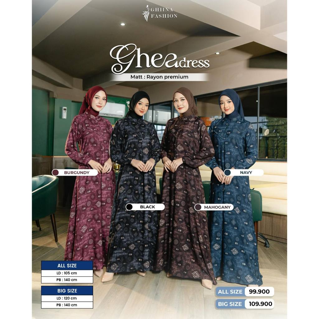 GHINA FASHION Ghea Dress Rayon Premium Motif Floral Terbaru