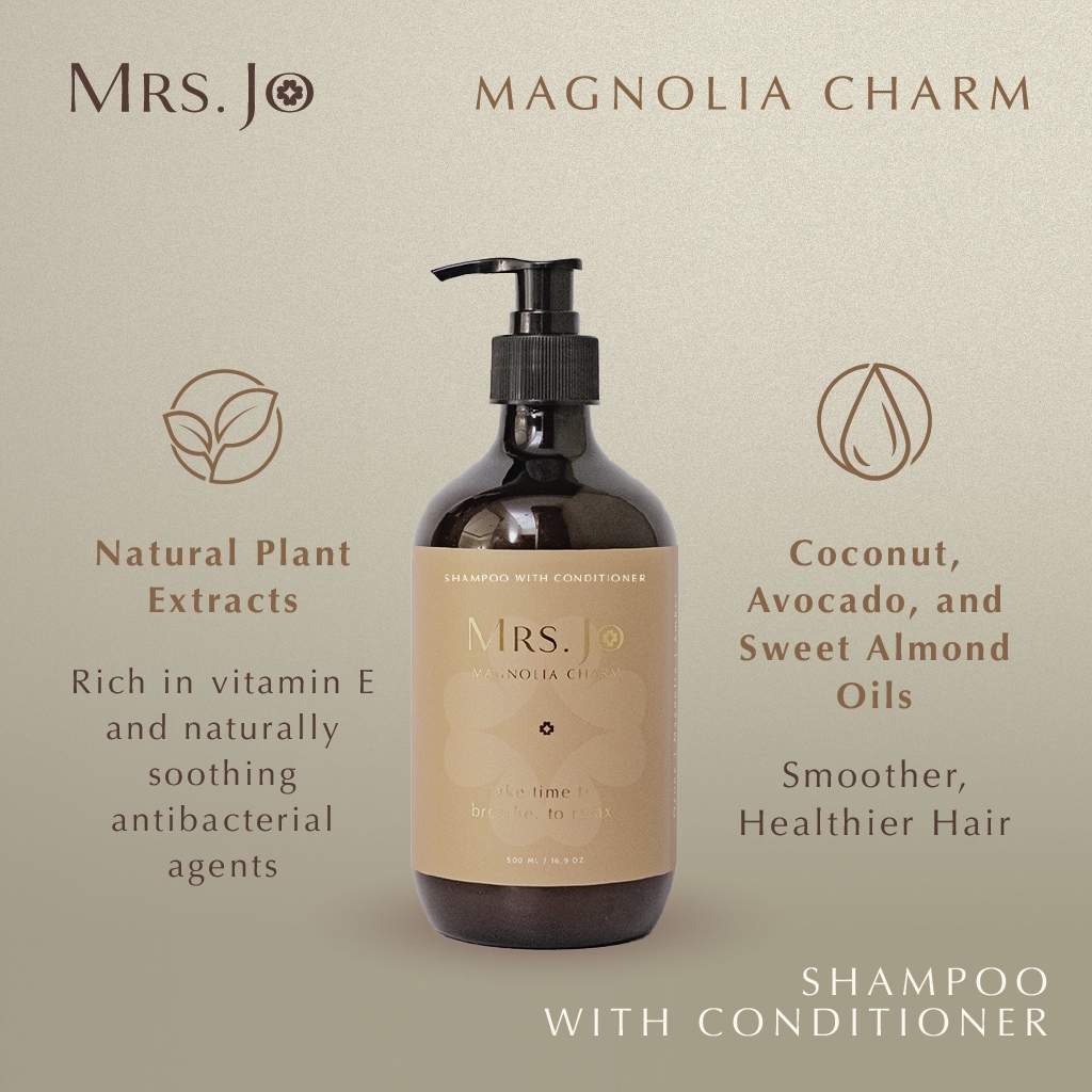 Mrs Jo Magnolia Charm Shampoo + Conditioner Aromatic Non SLS 500ml | Sampo Conditioner Non SLS Aroma