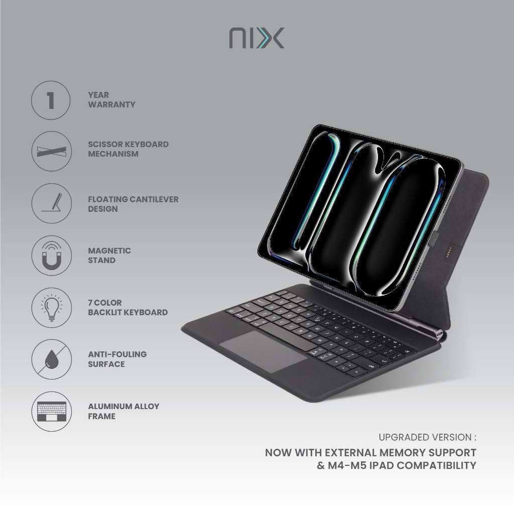 NIX Floating Magnetic Magic Keyboard for iPad 11/13 inch - Smart Connector, Backlit Keys, and Trackp