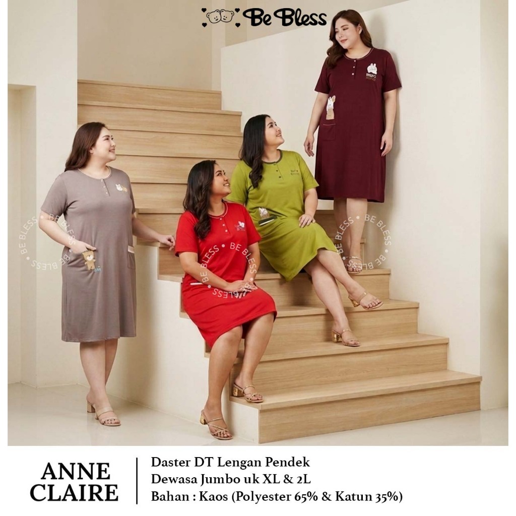 ANNE CLAIRE | Daster DT Lengan Pendek Jumbo Big size XL 2L Dewasa BabyDoll Baju Tidur Wanita