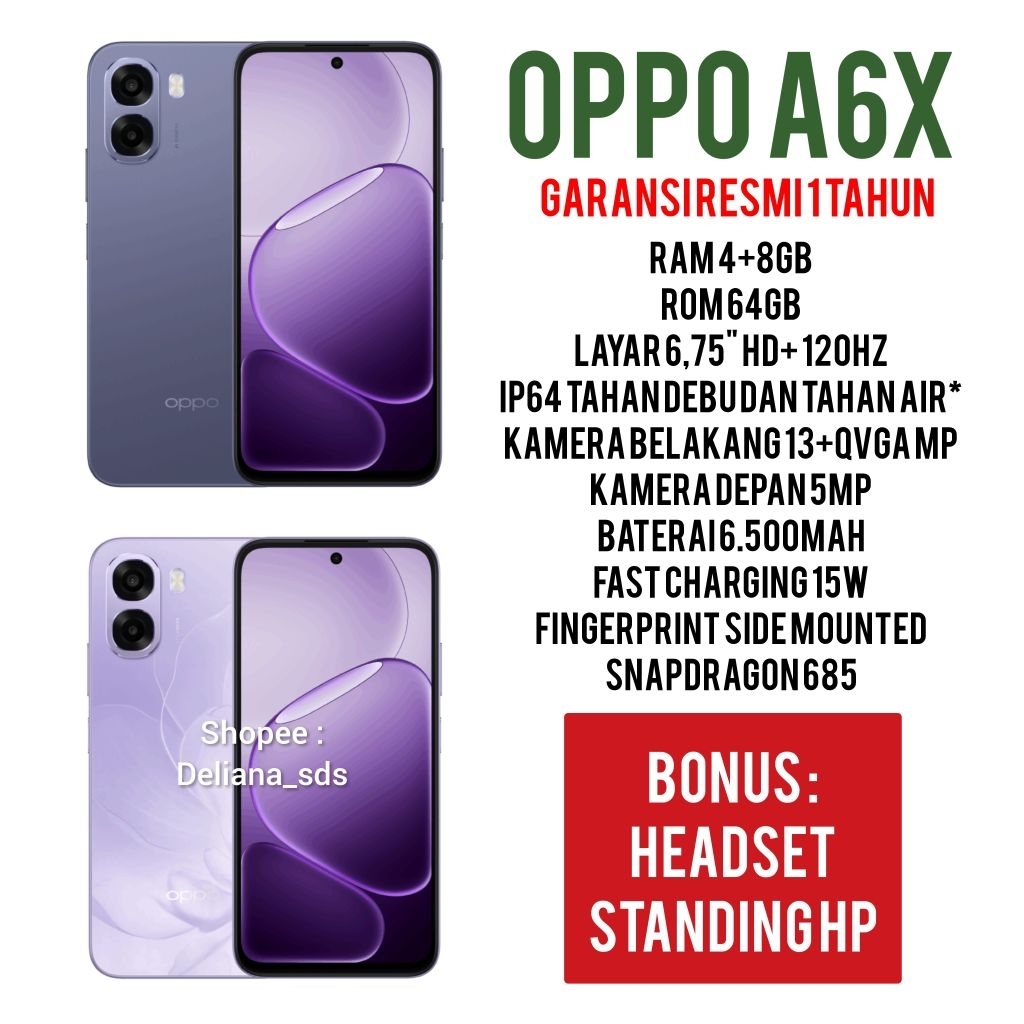 Oppo A6x 4/64 4+8/64 12/64 Garansi Resmi 1 Tahun Oppo A6x 4+8/64 Oppo A6x 12/64