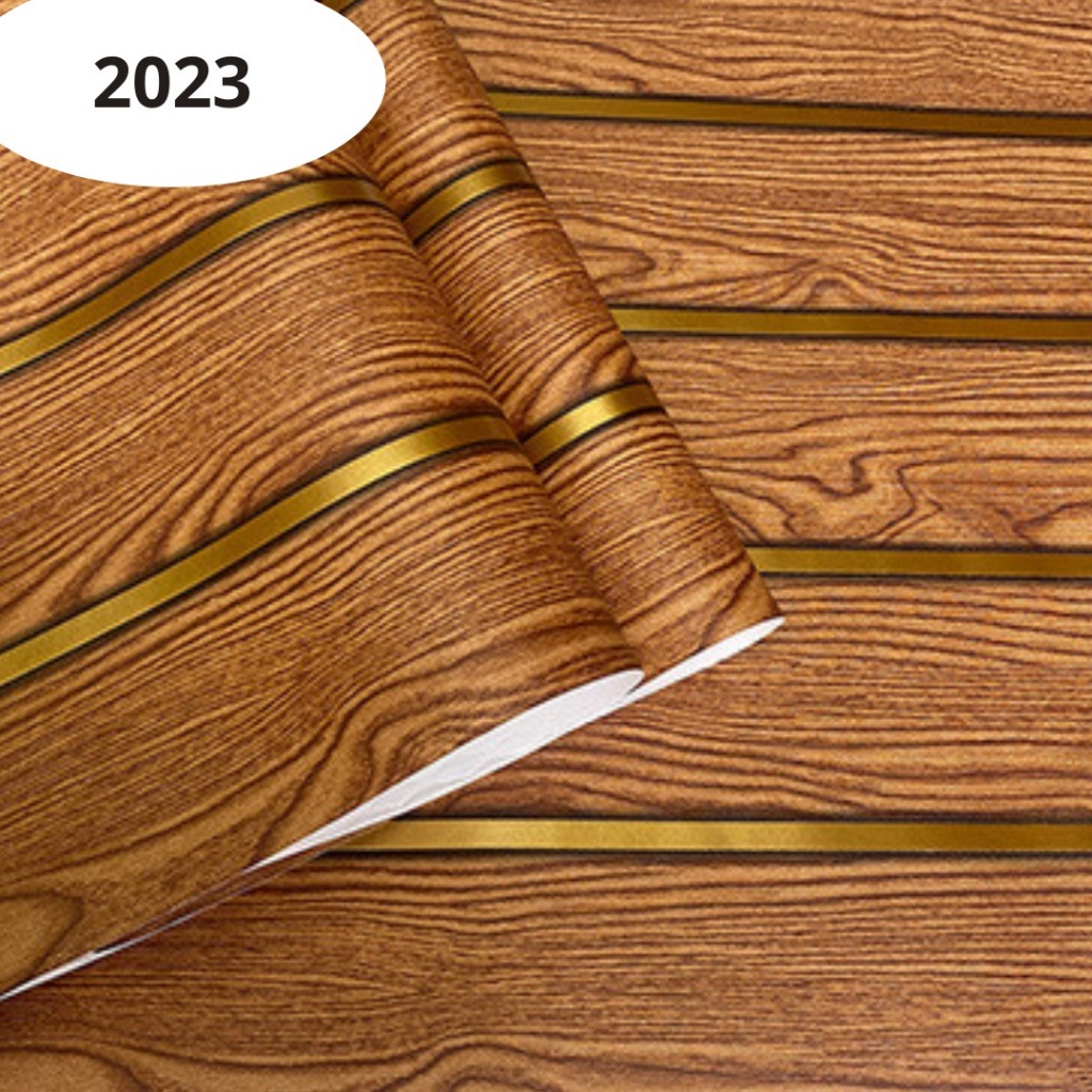 Wallpaper Dinding3.5m 3D Panel Kayu Elegan - Motif Coklat Lis Emas,