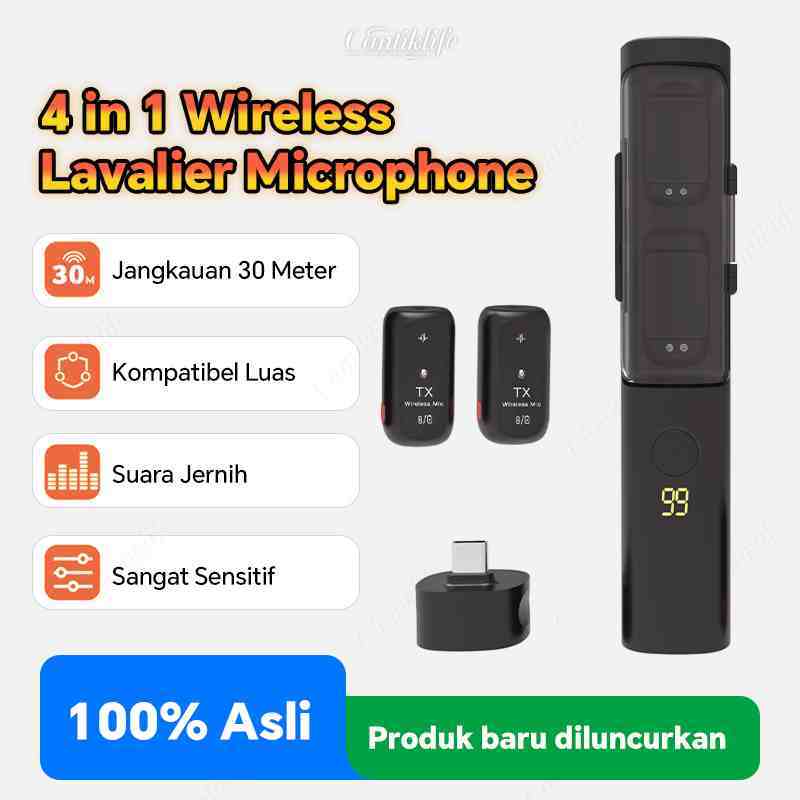 Terbaru Microphone Wireless 4-in-1 Dual Mic Imam Mesjid dan Creator Live Seharian HP Plug & Play Typ