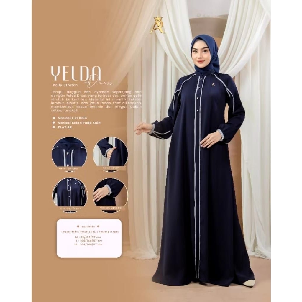 GAMIS WANITA DRESS YELDA BY ARRAFI POLY STRETCH POLOS