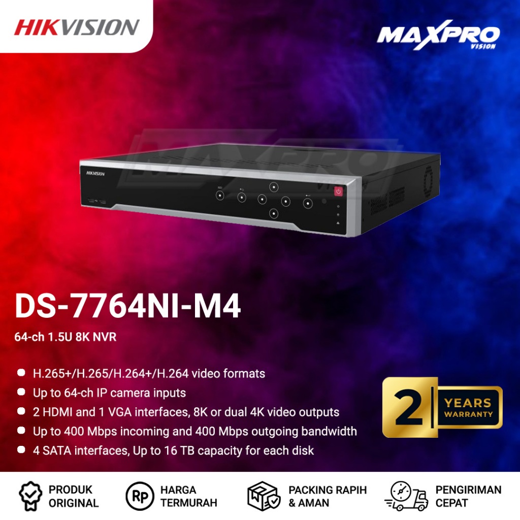 DS-7764NI-M4 - HIKVISION NVR 64CH SUPPORT 8K 4 SLOT HDD